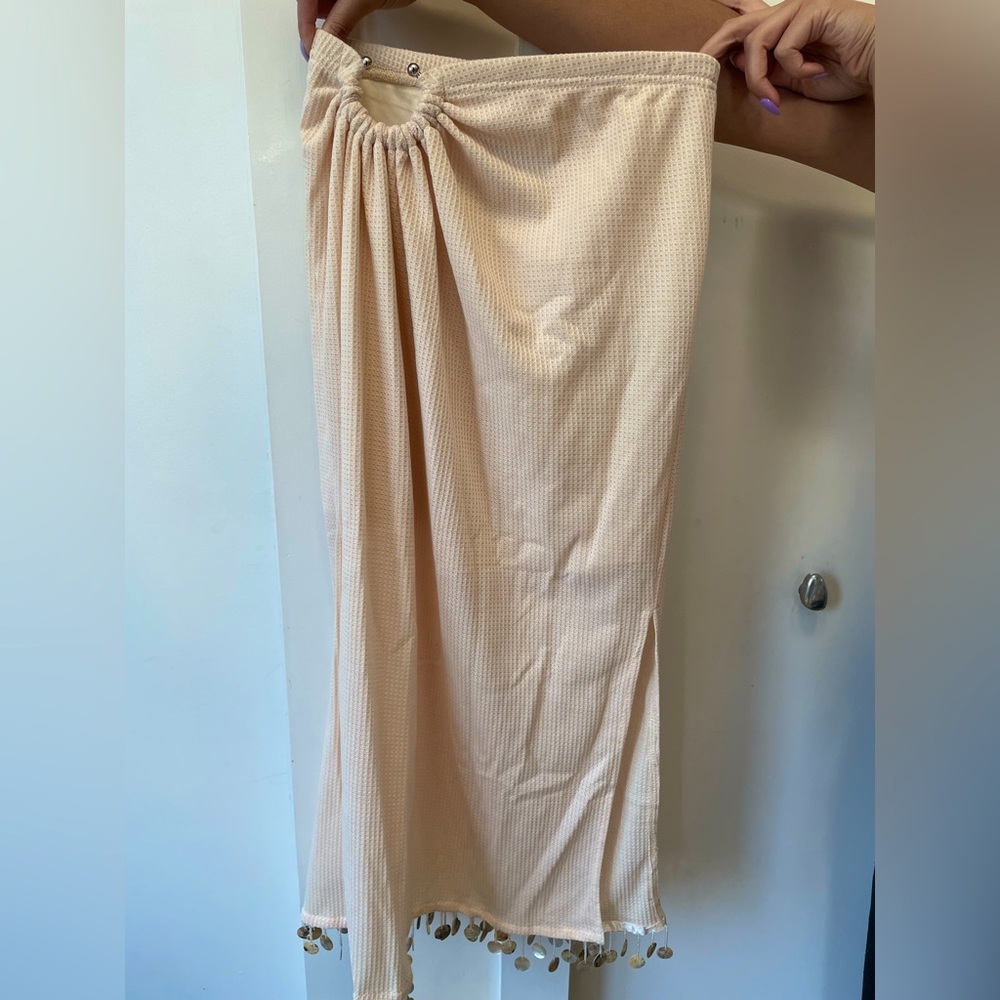 Cream Midi Skirt with Fringe